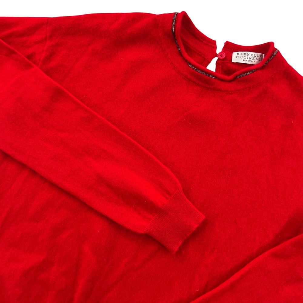 Brunello Cucinelli Sweater Women M Red Monili Trim Cashmere Silk Wool Luxury